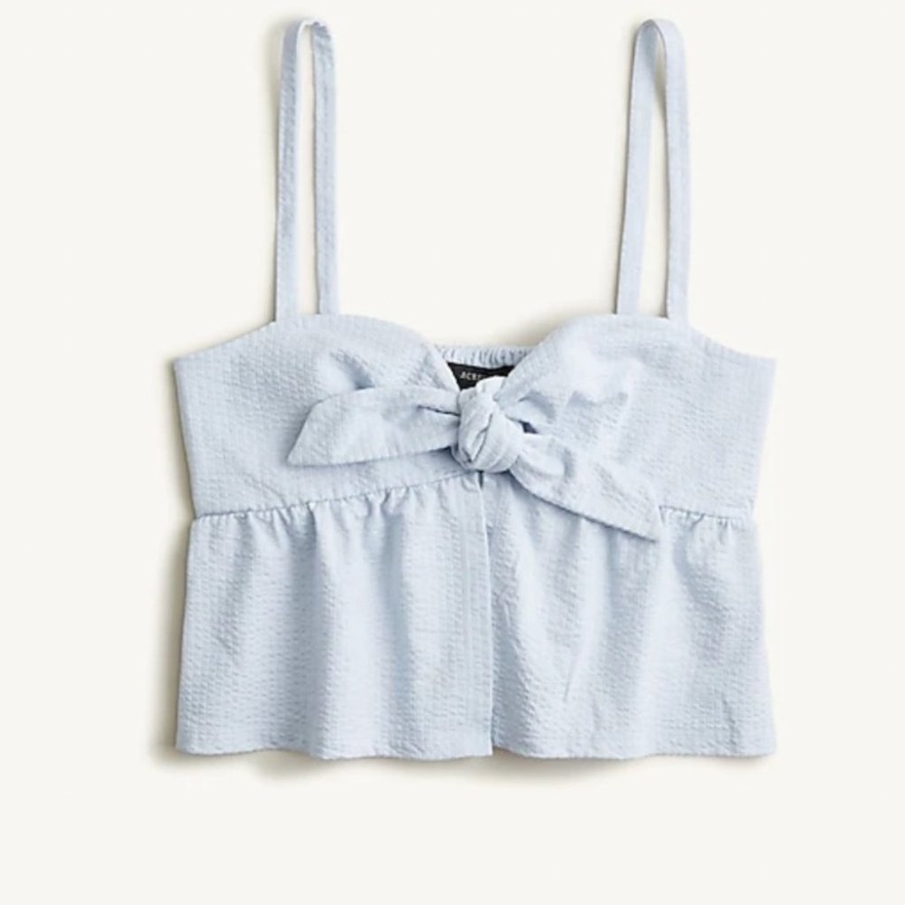 J.Crew women’s seersucker tie front spaghetti strap baby blue top - Large